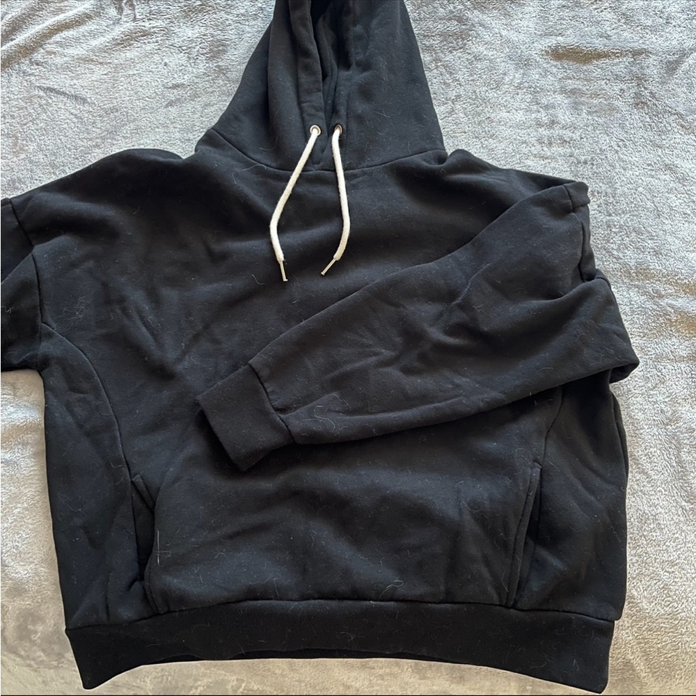 Black hoodie with white strings unisex